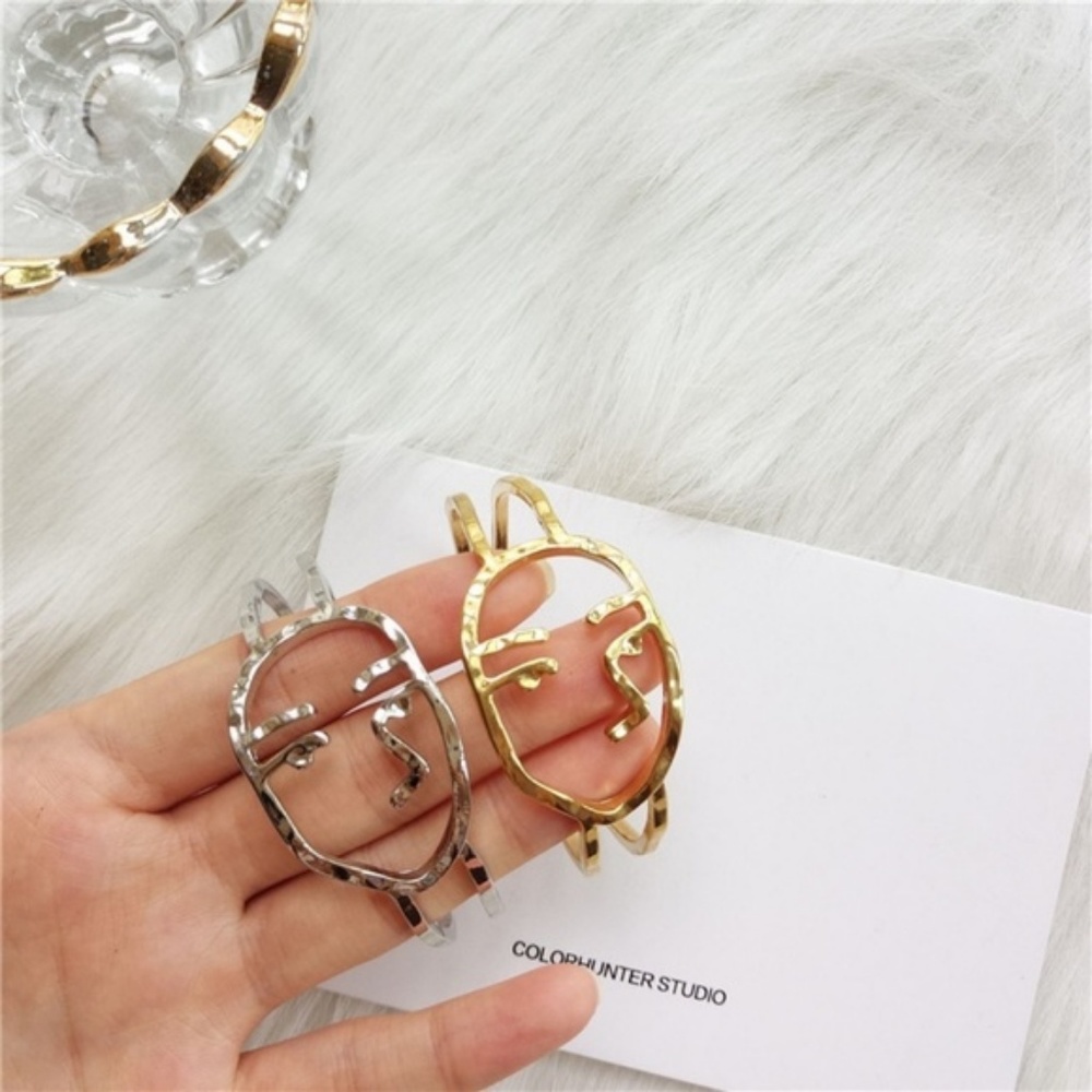 Abstract Minimalist Face Art Bracelet Cuff - Picture 5 of 8